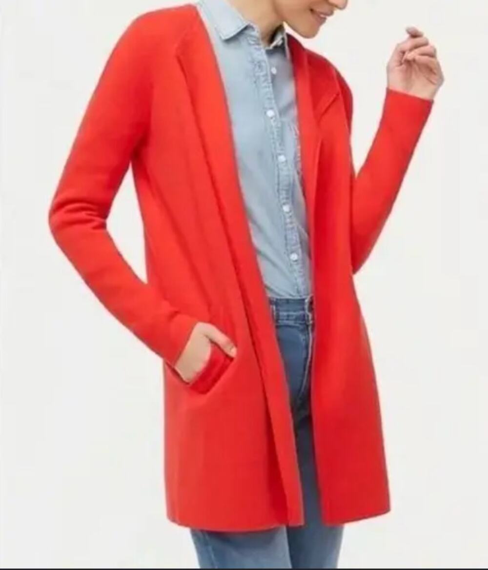 J.CREW Factory Red Vanessa Open Long Cardigan with Pockets AN051 // M - Picture 1 of 7